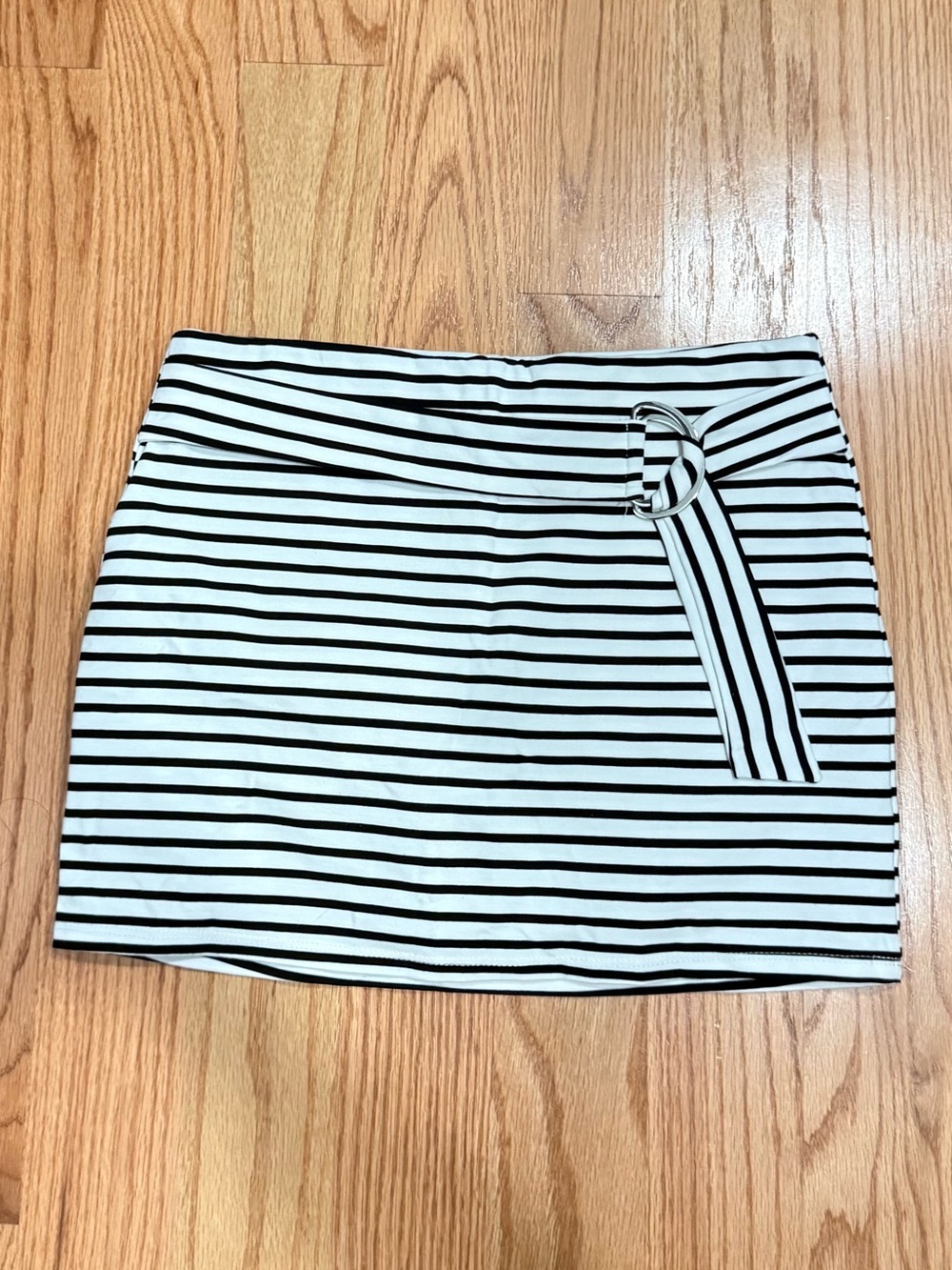 Windsor Black and White Striped Mini Skirt with Buckle Accent